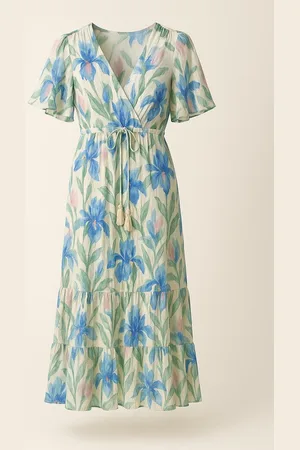 Merkloos Sensations Paris Maxi Jurk – Bloemenprint – One Size – Luchtig & Elegant met Speelse Touwceintuur