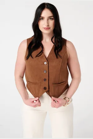 MS Mode Gilet Gilet van suèdelook stof met knoopsluiting