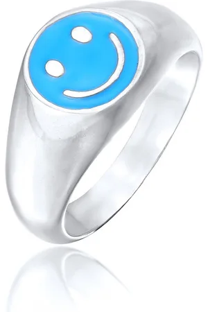 Kuzzoi Heren Ring Heren Zegel met lachend Gezicht en zwart Emaille in 925 Sterling