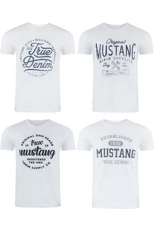 Mustang Heren T-Shirt 4-pack heren-T-shirt regular fit Veelkleurig XXL Ronde Hals Volwassenen Opdruk Print Shirts