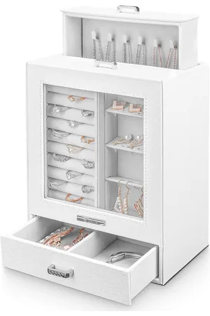 Merkloos Sieradendoos met glazen venster en 3 laden | Elegante organizer voor sieraden | Cadeau-idee