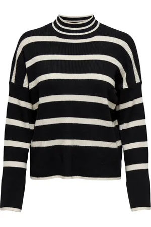ONLY Trui Onlibi L/s Highneck Pullover Knt No 15259096 Black/w Whiteca Dames