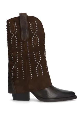 Sacha Dames - Bruine suède western laarsjes met studs