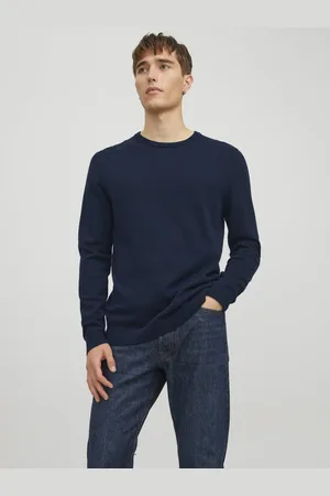 JACK & JONES Basic knit crew neck slim fit - heren pullover katoen met O-hals