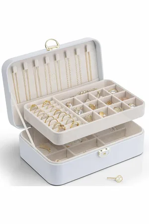 Merkloos Sieradendoosje voor meisjes en dames - Dubbellaags, Afsluitbaar, Elegant Sieradenkistje in Zeeblauw