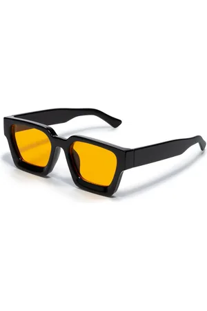 Merkloos Zonnebril vierkant - Zonnebrillen - Festival bril - Rave bril - Glasses - Dik montuur - Zwart met oranje lenzen