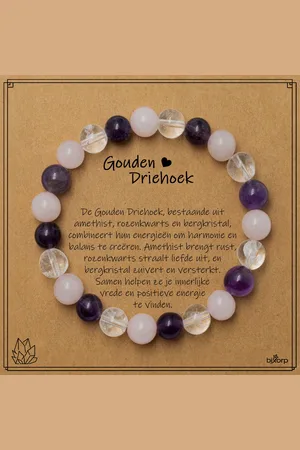 Bixorp Gouden Driehoek Armband op Cadeau Kaartje - Gouden Driehoek - 8mm / 18cm Edelsteen Kralenarmband - Inclusief Cadeau Envelop