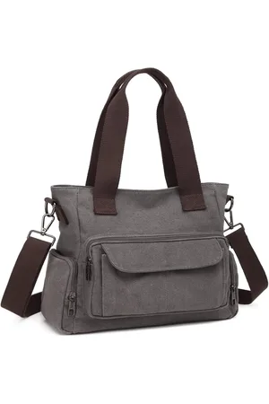Merkloos Canvas Schoudertas - Dames Tote Bag - Meerdere Vakken - Voor Werk & Dagelijks - Casual Crossbody - Vrouwen - Khaki - Medium - 1 stuk