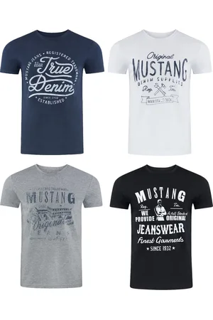 Mustang Heren T-Shirt 4-pack heren-T-shirt regular fit Veelkleurig XXL Ronde Hals Volwassenen Opdruk Print Shirts