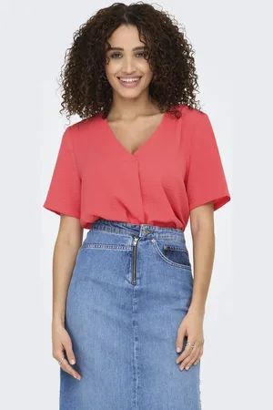 JDY DIVYA LIFE S/S V-NECK TOP WVN DIA - Dames - Blouses