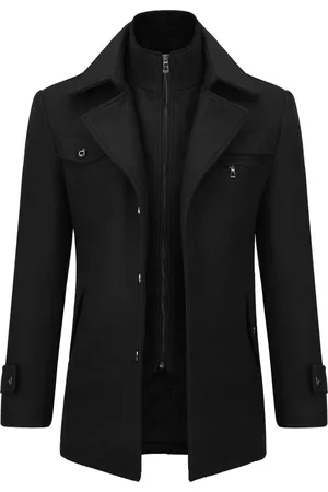 Allthemen Heren Korte Jas met Opstaande Kraag Mantel - Wollen Winterjas Business - 3XL