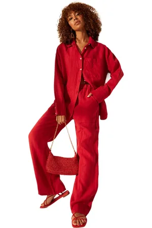 Trendyol Bruin Oversized Overhemd Van 100% Linnen Twoss23Go00443