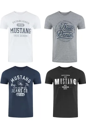 Mustang Heren T-Shirt 4-pack heren-T-shirt regular fit Veelkleurig XL Ronde Hals Volwassenen Opdruk Print Shirts