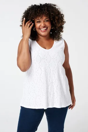 MS Mode Top Mouwloze top met kantstructuur