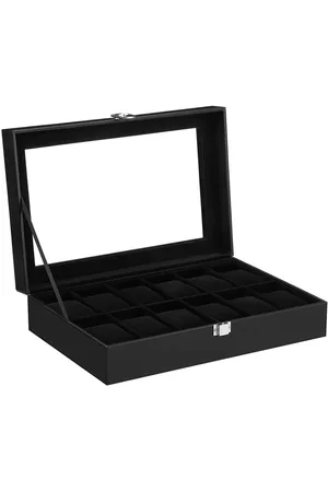 Merkloos Horlogebox met 12 vakken, horlogebox met glazen deksel, metalen slot, premium horlogebox, PU-deksel in , fluwelen voering in - JWB12BV2