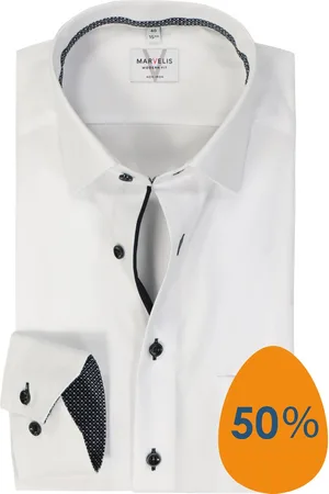 Marvelis Modern fit overhemd - mouwlengte 7 - popeline - - Strijkvrij - Boordmaat: 43
