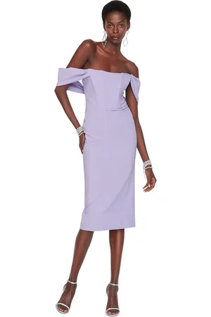 Trendyol Paarse Body-Sit Korset Gedetailleerde Geweven Elegante Avondjurk Afstudeerjurk Tprss22El00097