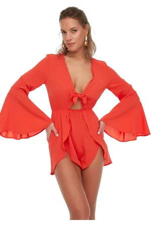 Trendyol Rode Geweven Streep Accessoire Strand Blouse Shorts Set Tbess22Au0113