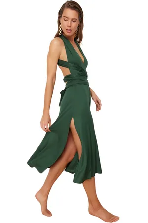 Trendyol Zwarte Gebreide Maxi-Strandjurk Met Riem En Knoop Tbess21El2992