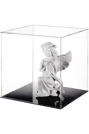 Merkloos Doorzichtige Acryl Vitrine met Zwarte Basis en Rubberen Ringen - 26x26x25cm Cube Self-Assembly Doos voor Actiefiguren en Collectibles