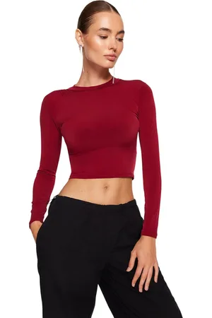Trendyol Bordeauxrode Getailleerde/Eenvoudige, Geplooide, Elastische Gebreide Blouse Met Lange Mouwen Twoaw23El01391
