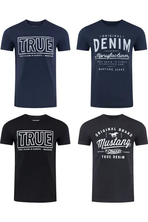 Mustang Heren T-Shirt 4-pack heren-T-shirt regular fit Veelkleurig 3XL Ronde Hals Volwassenen Opdruk Print Shirts