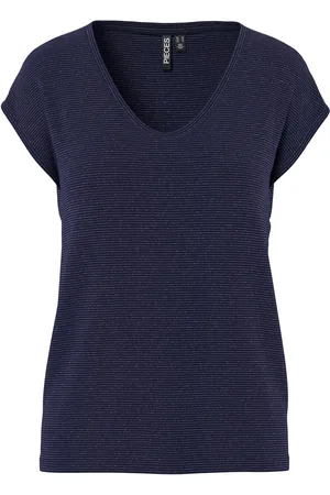 Pieces® T-shirt Pcbillo Tee Lurex Stripes Jrs Noos 17078572 Sky Captain Dames