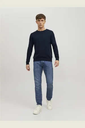 JACK & JONES Emil knit crew neck slim fit - heren pullover viscosemengsel met O-hals