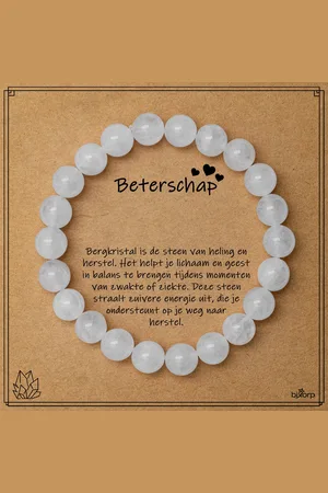Bixorp Bergkristal Armband op Cadeau Kaartje - Beterschap - 8mm / 20cm Edelsteen Kralenarmband - Inclusief Cadeau Envelop