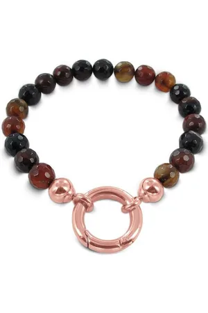 Silventi 980101708 Stenen Kralen Armband - Bruin - Stalen sluiting