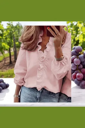 Merkloos Blouse shirt met sierlijke kraag XL