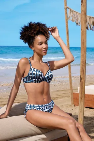 Sunflair Bikini Dames – Beugelbikini met Verstelbare Schouderbandjes – Zwart/Wit/Blauw Grafisch –