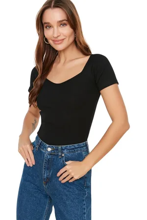 Trendyol Witte Getailleerde Katoenen Stretch Gebreide Blouse Twoss21Bz0579