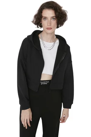 Trendyol Grijs Basic Cropped Fleece-Sweatshirt Met Ritssluiting En Capuchon Twoaw20Sw0660