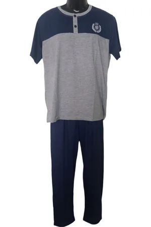 Merkloos Uniseks Pyjama set Dames & Heren - 2 Delig - Kleur /Donkerblauw/ - Effen met Opdruk