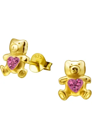 Amanto Kids Oorbellen Gabi Pink - 925 Zilver Verguld - Beertje - 8x9mm