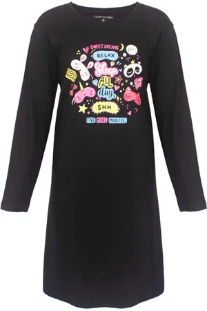 TEMPTATION Dames bigshirt nachthemd lange mouwen slaapshirt van 100% katoen maat L met print