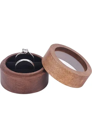 Merkloos Houten Ringdoos voor Sieraden met Doorzichtig Venster en Fluwelen Inleg