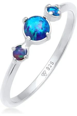 Elli Dames Ring Dames Band Geo Vintage Trend met Synthetische Opaal in 925 Sterling Zilver