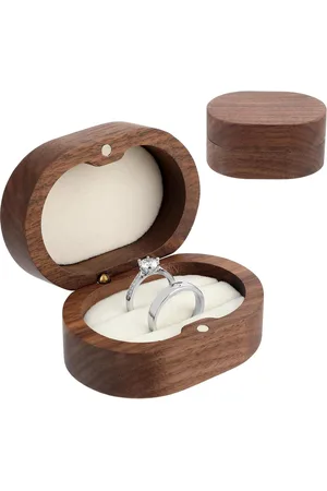 Merkloos Dubbele Ringdoos Houten voor Trouw- en Verlovingsringen - Vintage Opbergdoos voor 2 Ringen