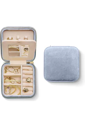 Merkloos Pluche fluwelen reisjuwelen organizer box voor vrouwen | Compacte sieraden doos met spiegel | Reissieraden opbergdoos | Ideaal voor onderweg