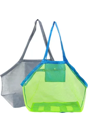 Merkloos Set van 2 Mesh Bag Zandspeelgoedzak Grote Mesh Strandtas Opvouwbare Herbruikbare Mesh Strandtas Nette Tas voor Strand Waterspeelgoed Familievakantie