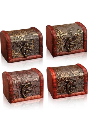 Merkloos Mini houten schatkist - vintage stijl - 4 stuks - geschikt voor het bewaren van sieraden