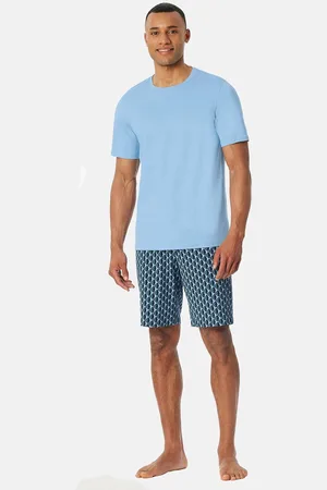 Schiesser Korte pyjama pacific blue patroon - Casual Essentials - SMall