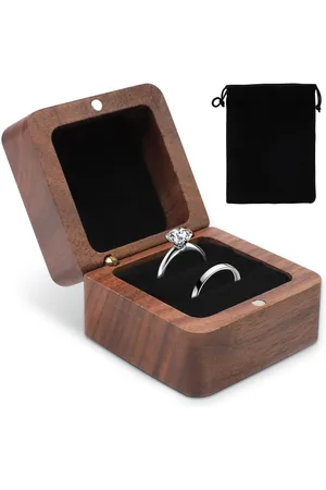 Merkloos Houten ringendoos voor bruiloft en verlovingen - Rustieke vintage design met fluwelen zakje