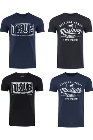 Mustang Heren T-Shirt 4-pack heren-T-shirt regular fit Veelkleurig 3XL Ronde Hals Volwassenen Opdruk Print Shirts