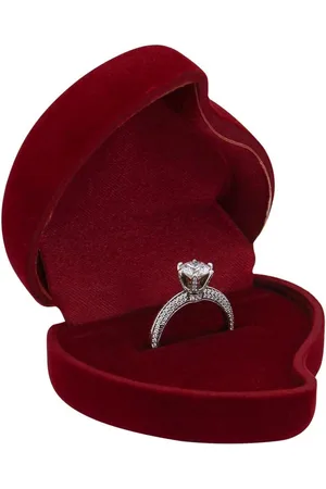 Merkloos Hartvormige fluwelen ringendoos - Individuele ringhouder voor huwelijk en verloving (rood)