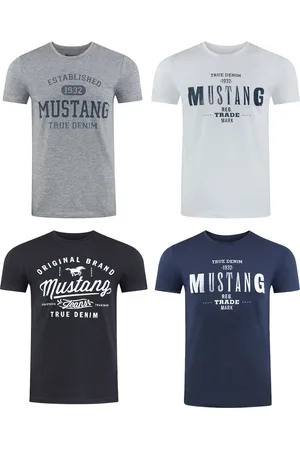 Mustang Heren T-Shirt 4-pack heren-T-shirt regular fit Veelkleurig 3XL Ronde Hals Volwassenen Opdruk Print Shirts