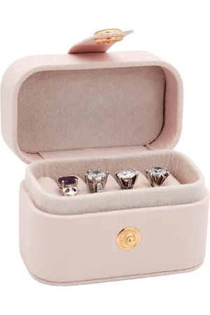 Merkloos Ringendoos - Kleine ringendoos met 6 ringgroeven en PU-leer - Draagbaar ringdoosje voor oorbellen en ringen (roze)