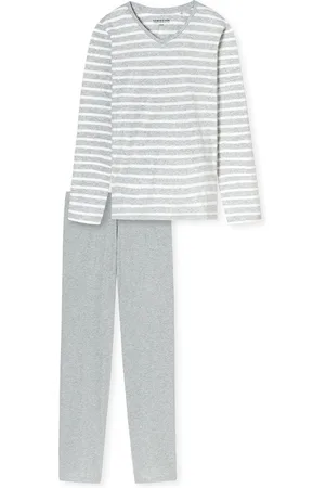 Schiesser Pyjama lang zilvergrijs gemêleerd - Casual Essentials Dames Pyjamaset